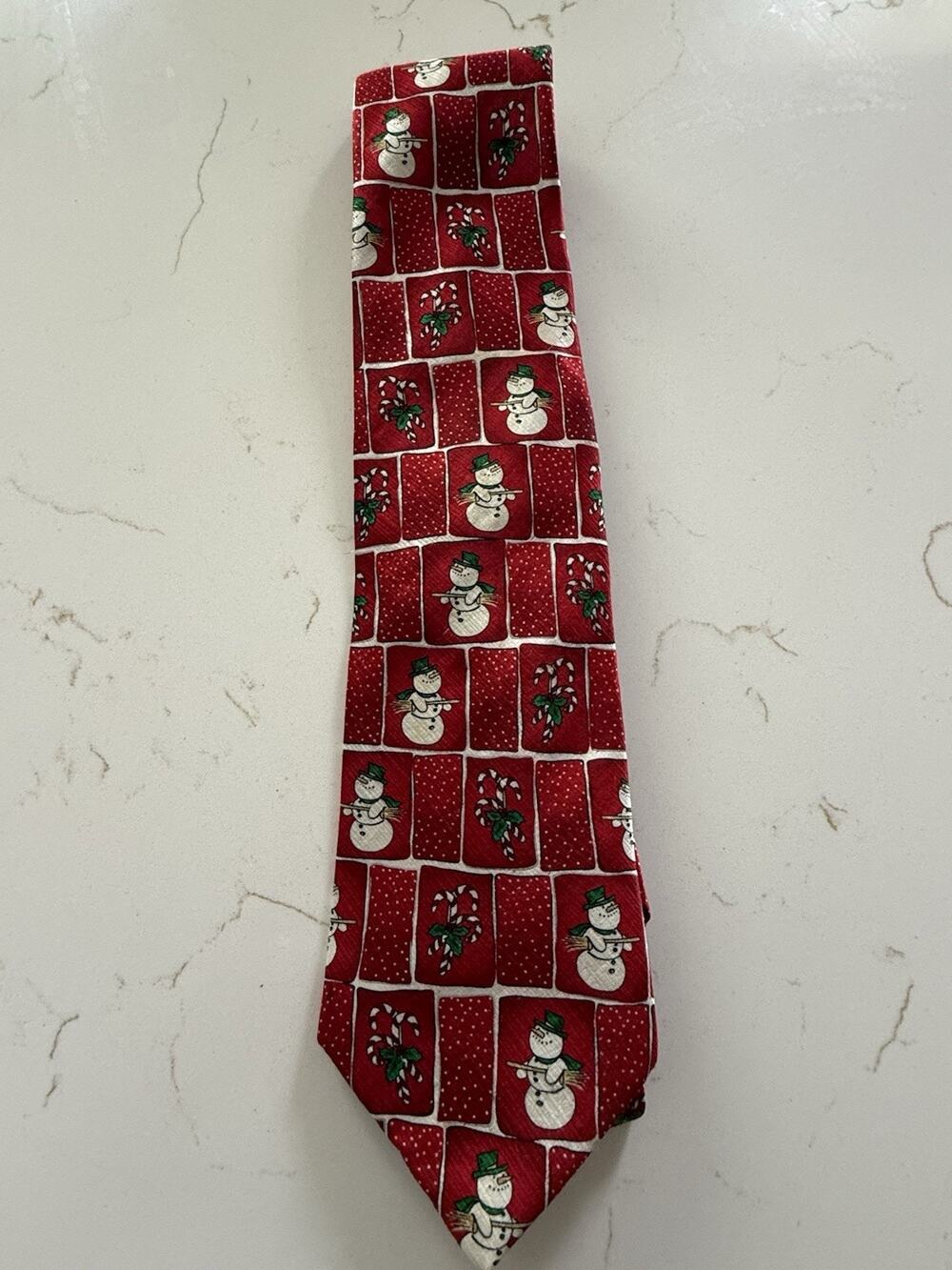 Nicole Miller New York 100% Silk Snowman Christmas Tie Holiday Whimsy Red